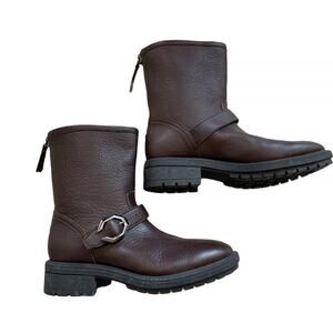 COLE HAAN grand O mid calf moto boot fleece lined back zip 6B